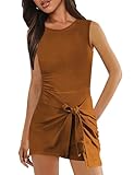 HYLLGUD Womens Sleeveless Workout Athletic Rompers Zipper Back Pocket Onesie Short Jumpsuits(Brown-S)