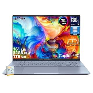 ASUS Vivobook S16 Copilot+ AI PC Laptop | 16" 2.8k OLED 120Hz | Intel Core Ultra 9 285H | 32GB RAM 1TB SSD | RGB Backlit for Creator Designer Business Professional Win11 Pro w/DLCA Accessory
