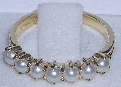 Letsbuygold 14K Yellow Gold Cultured Pearl Womens Eternity Ring - Size 6.5 #TOP4