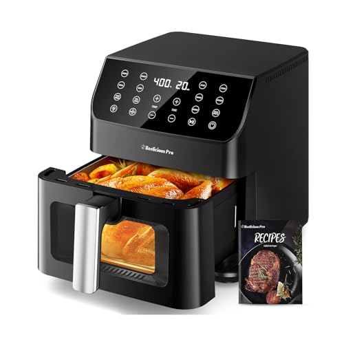Beelicious 5.8QT Large Air Fryer, 12-in-1 Digital Airfryer with Window, 40+ Recipes, Flavor-Lock Tech, Dishwasher Safe,Shake Reminder, Compact, Quiet, Nonstick Air Fryers. Black