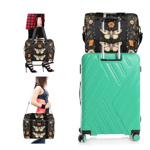 Flowers Moths Travel Duffel Bag for Men Women Vintage Moon Sports Gym Bag Waterproof Weekender Overnight Bags Foldable Carry on Backpack for Swim Yoga Fitness Workout4