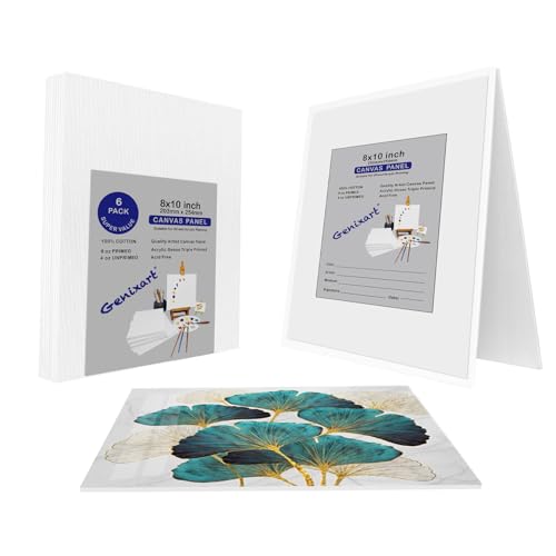 Genixart White Blank Canvas Panels Primed Professional Artist Canvases Boards for Acrylics & Oils Painting (20x25cm / 8x10 -6pack)
