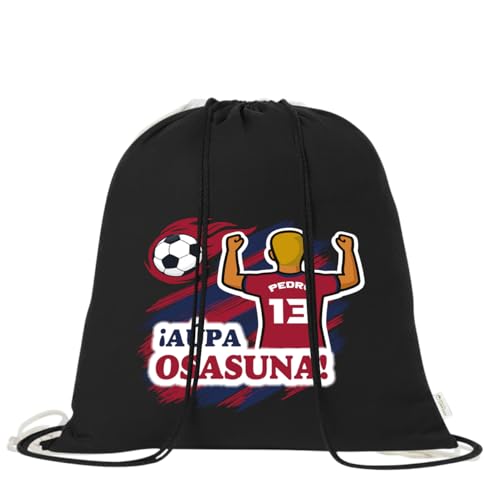 Mochila de algodón orgánico 100% con cordones | Saco multiusos ligero y reutilizable de 38x42 cm | Ideal para adultos y niños Futbol | Mochila tipo saco para gimnasio, colegio (Chico, Osasuna)