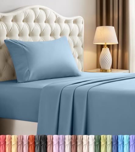 Image of Utopia Bedding Twin Sheet Set - 3 Piece Bed Sheets for Twin Size Bed, Soft and Breathable Microfiber, Includes 1 Fitted Sheet, 1 Flat Sheet and 1 Pillowcase - Oeko Tex (Dutch Blue)