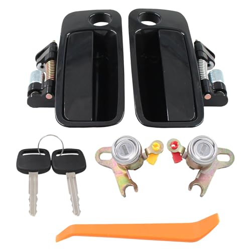 MOTOKU Pair Black Front Exterior Door Handles with Lock Cylinders