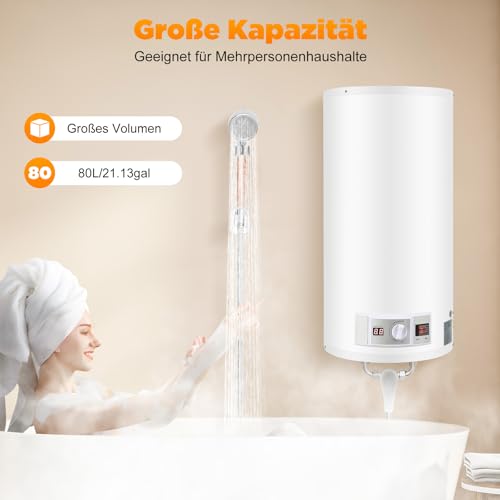 Serbatoio Elettrico Da 2000 W, Scaldabagno Elettrico, Scaldabagno, 80 L, Scaldabagno Per Cucine, Parrucchieri, Bagno - 4