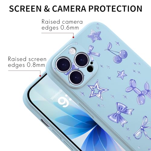 MAYCARI for iPhone 17 Pro Max Case 6.9 Inch Compatible with Magsafe, Slim Fit Liquid Silicone Soft Gel Rubber Cover with Microfiber Lining Shockproof Protective Phone Case - Blue Stars Bowknots Cherry by MAYCARI - Image 3