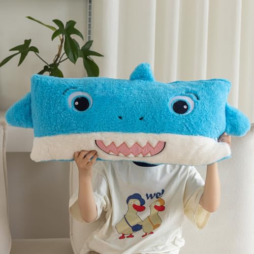 Image of Snugtown Stuffed Animal Lumbar Pillow, Super Soft Plush Cuddle Throw Pillow for Kids, Cute Shark Shaped Pillow, 12 x 24 Inches, Baby Blue