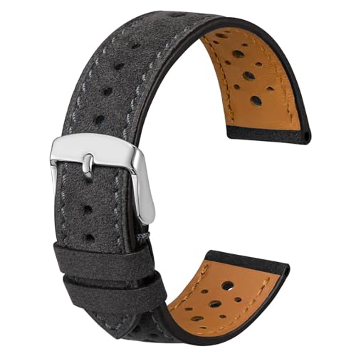Anbeer Suede Leather Watch Band,20mm Perforated Replacement Wristband for Men Women,Classic Retro...