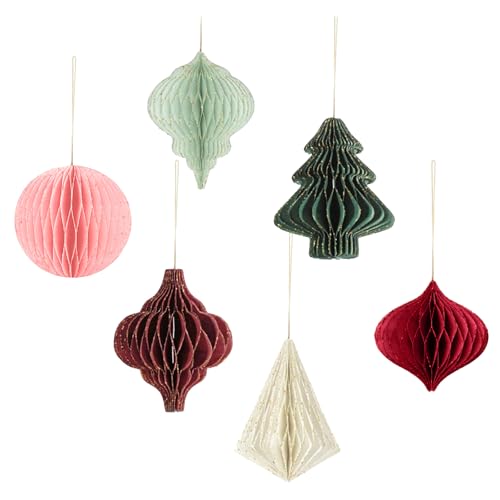 Omnikryp 6 PCS 3D Noël Suspendre, Paillettes Bord Papier Nid d'abeille Ornements Suspendus, 3D Ornements en Papier, pour Noël, Fête du Nouvel an, Vacances, Décoration D'intérieur