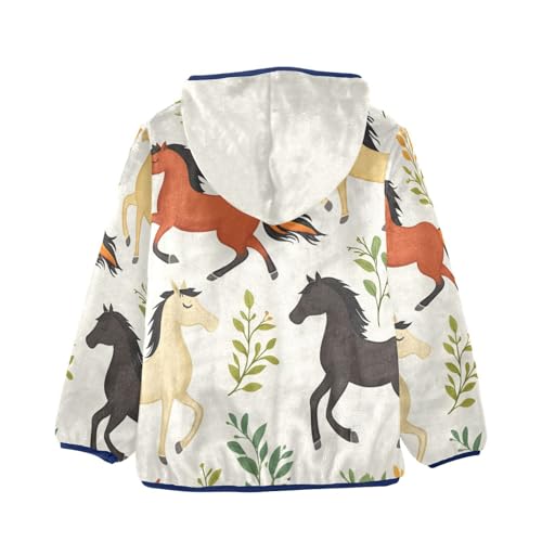 Cute Horses Girls Fleece Jacket Girls Fall Jacket Girls Zip Up Hoodie Girls Sherpa Jacket 2-10T2