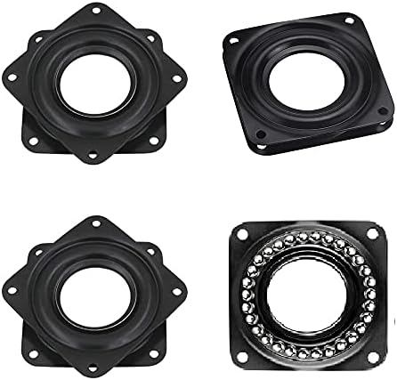 STCRERAG 4 PCS Square Rotating Swivel Plate Black Lazy Susan Turntable Bearing Bar Stool Swivel Plate Replacement 360 Degrees Rotating Tray with Steel Ball Bearings for Bar Stools,Chairs