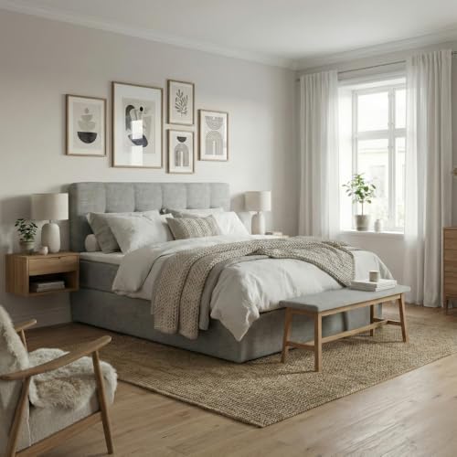 Imebel Boxspringbett Holly 200x200 cm mit Bonnell-Matratze H3 und 3 cm Topper – 2 Bettkästen – Samt Velours Polsterbett mit gestepptem Kopfteil – Doppelbett mit Stauraum