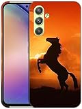 Glisten - Samsung Galaxy A54 5G Case, Samsung A54 Case - Horse in Sunset Design Printed Cute Plastic Hard Snap on Protective Designer Back Phone Case/Cover for Samsung Galaxy A54 5G. White