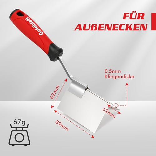 Goldblatt 2-tlg. Eckenkelle Set, 126 x 100 mm Inneneckenkelle & 89 x 62 mm Außeneckenkelle, Eckspachtel Kantenkelle aus Edelstahl mit weichem Griff, Rostfreie Eckkelle für Gipsarbeiten