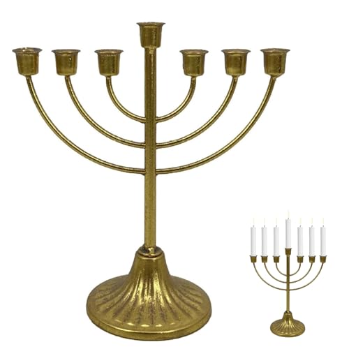 Auroriel Chanukka Menora 7 Cabezas Plateada, Pulida a Mano, Regalo Festivo para la Fiesta de Las Luces judía, Decoraciones judías, portavelas a Prueba de Fugas, Menoras p