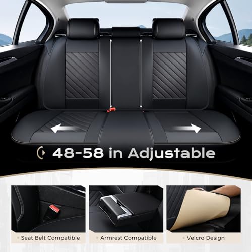 Image of Coverado Car Seat Covers Full Set 5 Pieces, Luxury Nappa Leather Seat Covers Universal Fit Waterproof Non-Slip Breathable Front & Back Automotive Seat Protectors for Cars, SUVs, Trucks