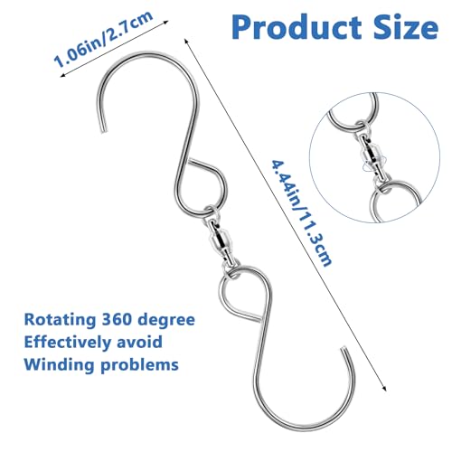 Qianyu 6 Pack Swivel Hooks Clips 360 Degree Dual Swivel S Hanging Chain Hooks Windsock Clip for Hanging Bird Feeders Houses Planters Indoor Outdoor Organization Hanger Wind Chimes Party