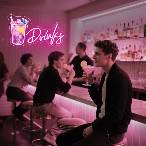 Image of Drinks Neon Signs for Wall Decor,Cool Cocktail Glass LED Sign Art Wall Lights,Lemonade Drinks Neon Signs for Beer Bar Decor,Pub Party,Night Club,Man Cave,Business,Shop