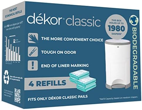 Diaper Dekor Classic Diaper Pail Liner Refills Biodegradable, 4 Pack