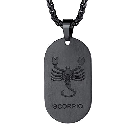FaithHeart Escorpio Medalla Oval Colgante de Identidad Dog Tag Acero Inoxidable 316L Dijes de Buena Suerte Collar Dudadero de Hombre Mujer