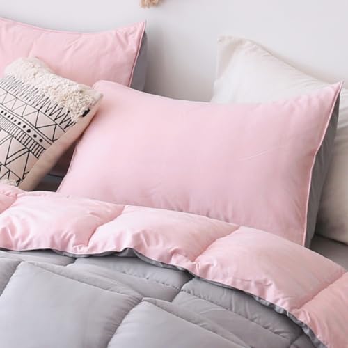 KASENTEX All Season Pillow Shams - Reversible Ultra Soft Hypoallergenic Machine Washable, Set of 2 King Size 20x36in, Swift Pink/Grey