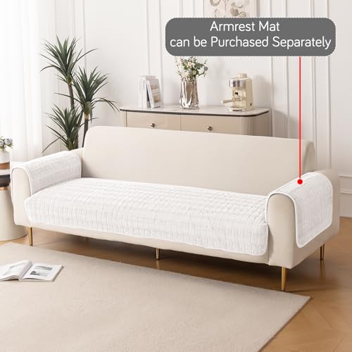 Image of HOKIPO 'Plush Haven' Premium Anti-Slip Sofa Cover Mat for 3 Seater Sofa | Soft Fluffy Plush Fabric, White(Ar-5035-Wht*1)