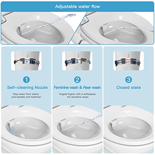 Bidet Toilet Seat, Elongated Non-Electric Bidet Attachment for Toilet with Self-Cleaning Nozzles, Slow Close Toilet Seat,Quick-Release Easy DIY Installation, Feminine Cleaning | 19" White Quiet-Close