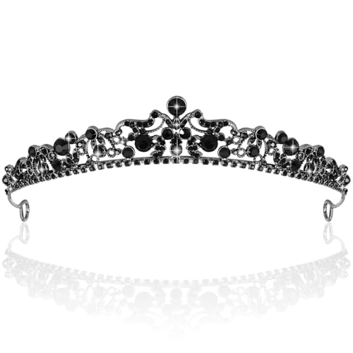 TOBATOBA Black Tiara Crowns for Women Gothic Wedding Tiara Princess Black Swan Costume for Bride, Quinceanera Crown 15 años quinceañeras for Birthday Bridal Prom Pageant