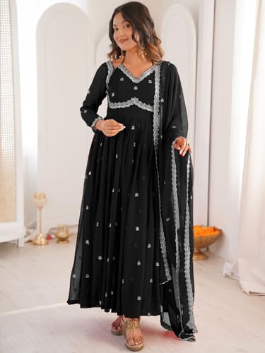 Image of Women's Georgette Sequence Embroidered Anarkali Kurta Set with Dupatta