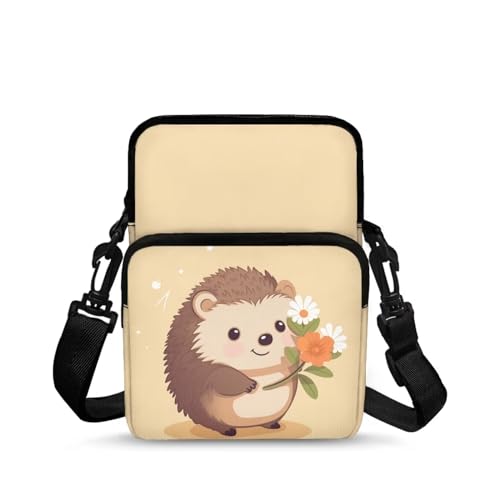 ZOUTAIRONG Hedgehog Messenger Bag for Kids with Portable Hand Crossbody Bag with Ajustable Strap for Youth Small Purse Small Shoulder Cellphone Purse black bag