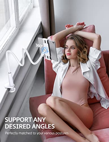 Image of Rupoku Gooseneck Tablet Holder Phone Stand, Flexible Tablet Stand, 360 Adjustable Lazy Arm Holder Clamp Mount Bracket Bed for iPad Air Pro mini, Samsung Galaxy Tabs, iPhone, Switch, 4.0~10.5 inch Devices