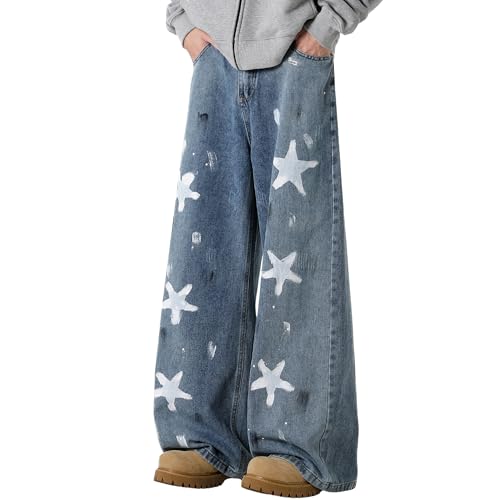 Tripleberly Baggy Jeans for Men Y2k Wide Leg Denim Pants Loose Fit Hip Hop Trousers Skater Carpenter Jeans Streetwear