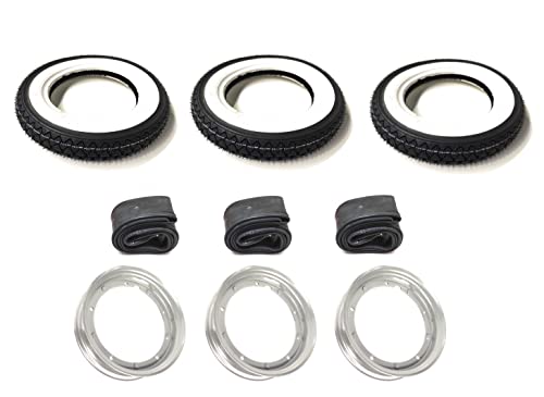 Streetparts24 Lot de 3 pneus à flanc blanc 3,50-10 + jantes grises + chambres à air – Kit complet compatible avec Piaggio Ape 50 TM – Pneus, jantes et...
