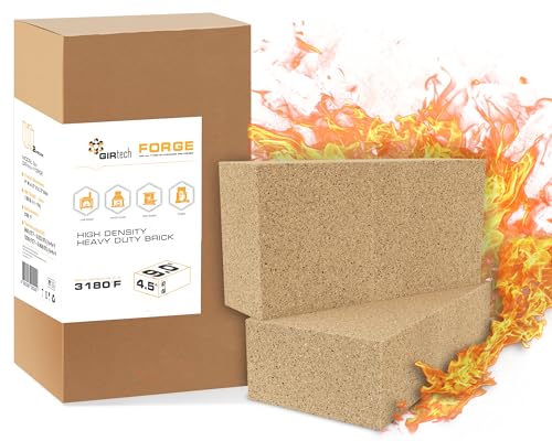 GIRtech Heavy Duty Refractory Fire Bricks for Forge 3200F - Pack of 2 Extra High Temperature Insulated | Fire Brick for Masonry, Insulating Kiln, Fire Pit, Wood Stove, Oven, Grill, Melting Metals by GIRtech - Used condition - US$30.42