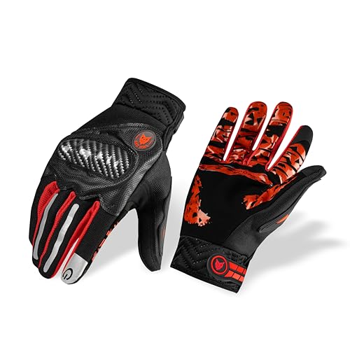Image of BADOWL Carbon Fiber PVC Knuckle Protection Riding Gloves | Touchscreen Sports Gloves with Anti-Slip Grip | Breathable, All-Weather, (RED, M)