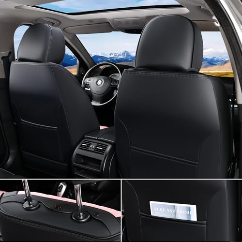 Image of FLORICH Automotive Front Seat Covers for Cars, Waterproof Pink & Black Seat Covers, Leather Car Seat Covers 2 Pack, Universal Seat Protector for Most Cars Trucks SUV