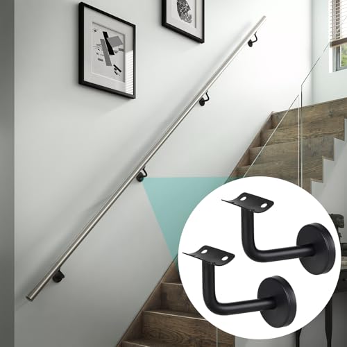 SUPAWAY Handlaufhalter Handlaufstütze Edelstahl Handlaufträger Geländer-Halterung Handlaufhalterungen Handlauf Wandhalter für Treppengeländer, Korridor, Holz Geländer, Bannister (Krumm-Schwarz-10Pcs)