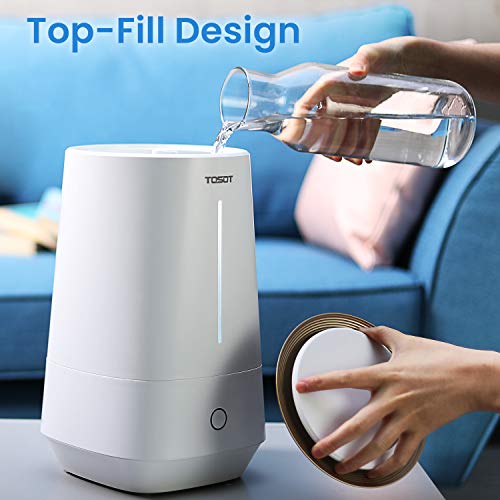 TOSOT Cool Mist Humidifier, Top Fill 4L/1.1 Gallon Tank, Diffuser Humidifier for Bedroom, White
