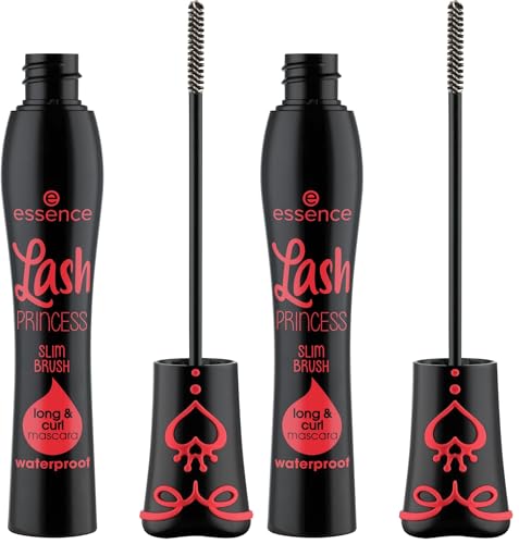 essence Máscara de pestañas resistente al agua Lash PRINCESS slim brush long & curl mascara waterproof, curvar, alargar (12ml) (Paquete de 2)