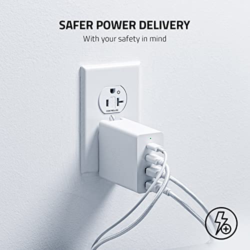 Image of Razer USB-C 130W GaN Charger: 4 Ports - Super Fast Charging for Laptops, MacBook, iPad, iPhone, Samsung Galaxy - Charge Multiple Devices - Compact & Travel Ready - International Plugs Included - White
