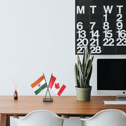 Image of The Flag Company Country Cross Table Desk Flags on Acrylic Base with Poles (Length: 10 inches) | Use for Home & Office,Conference (Canada)
