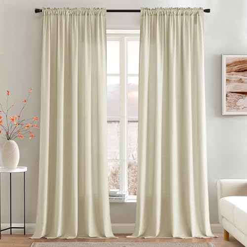 Image of MIULEE Cream Beige Semi Sheer Privacy Curtains Drapes 2 Panels 52W x 96L | Semi sheer privacy, non-see-through, light filtering, fits kitchen, bathroom, bedroom