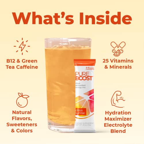 Pureboost Clean Energy Drink Mix + Immune System Support. Sugar-Free Energy With B12, Multivitamins, Antioxidants, Electrolytes (Citrus Sunrise, 30 Count) #TOP2