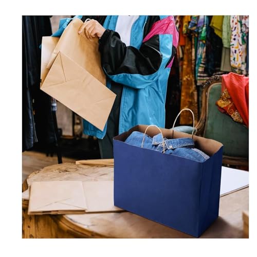 Image of Gitanjali Paper Curves Gift Bags 25pcs 16x12x6 inch Large Paper Bag with Handles - Return Gift Bag, Party Favor kraft Paper Shopping Retail Paper Carry Bags, Disposable Paper covers (Large-Dark Blue, Pack of 25)