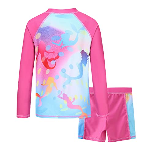Image of Girls Rash Guard Set for Girls Long Sleeve Swimsuits Hawaiian Two Piece Bathing Suits Swimwear Set