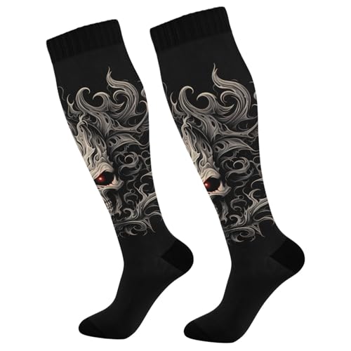 AIXIWAWA Compression Socks-Devil Skull-1 Pair for Women Men, Knee High Long Socks for Athletic Casual Running