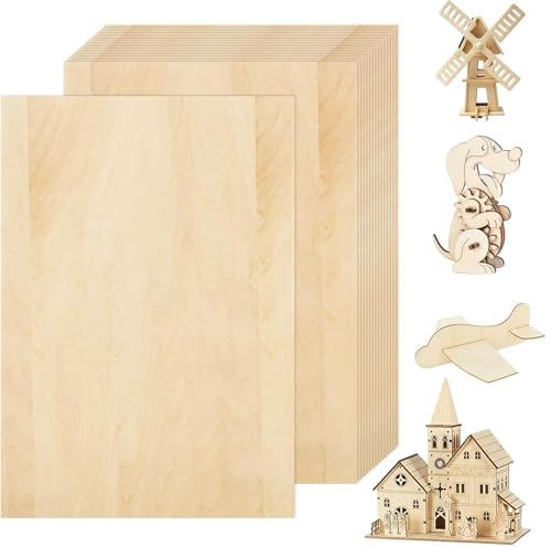 ASelected Pack de 15 Madera Contrachapada 3mm, Tablero Madera de Tilo de 300 x 210 mm, Tablones de Maderas para Corte Láser, Pirograbado, Modelismo, Pintura y Maderas Manualidades de Bricolaje