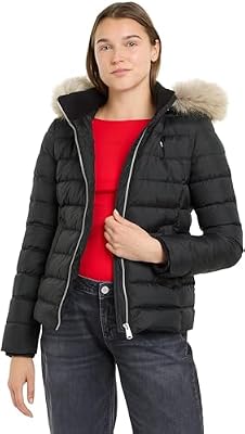 Tommy Jeans Cazadora Acolchada Mujer Basic Hooded Down Jacket con Capucha, Negro (Black), 4XL