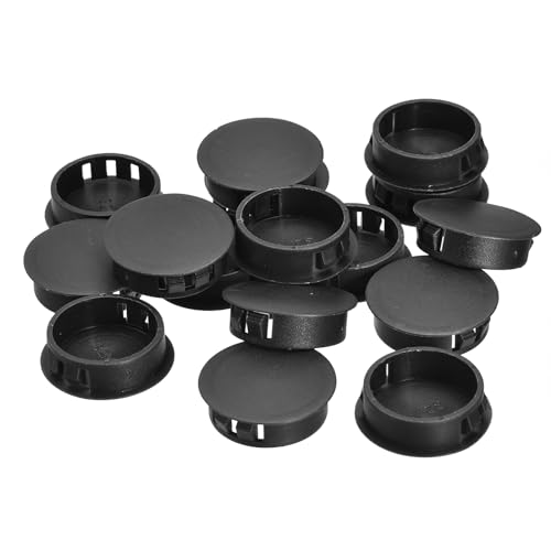 Image of uxcell 32mm /1.26 inch Plastic Hole Plugs, 16Pcs Flush Type Panel Round Snap in Fastener Knockout Locking Plugs for Furniture Insert End Caps Panels, Black
